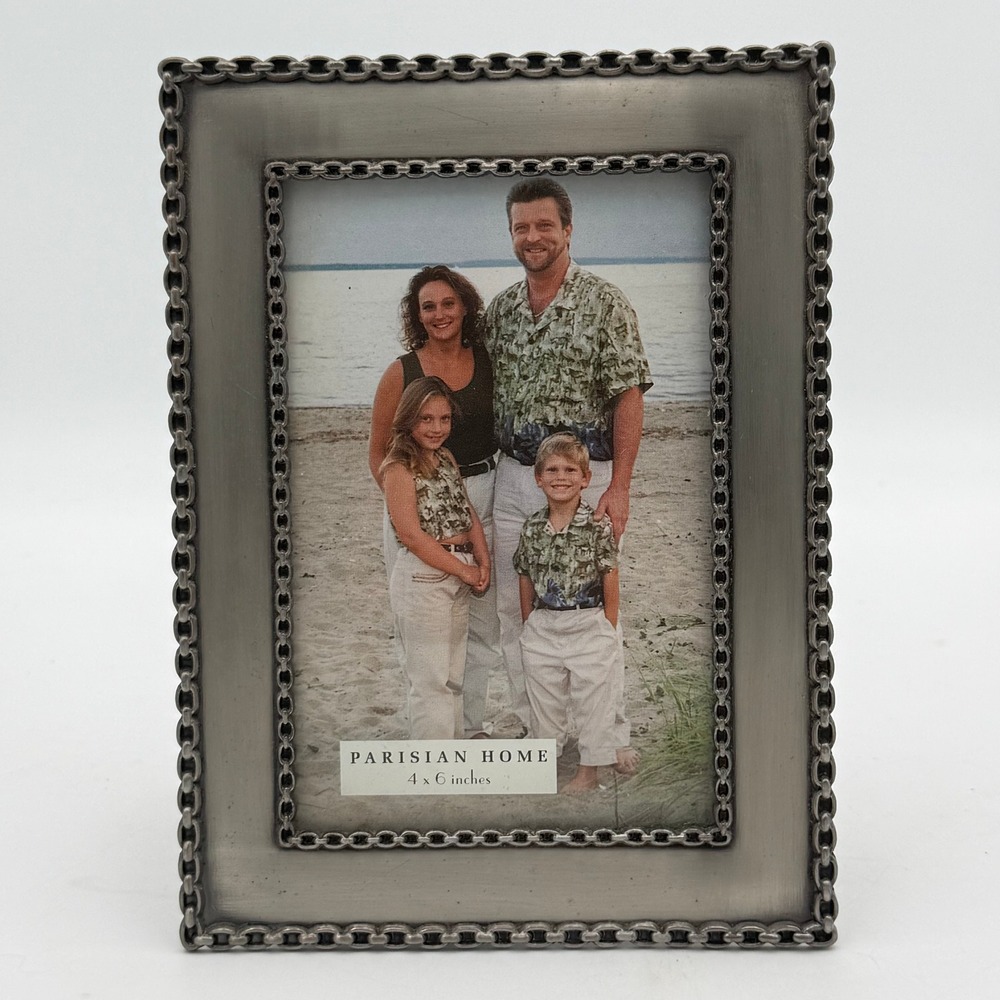 Parisian Home Pewter Tone Metal Chain Link Border 4x6 Picture Frame Tabletop